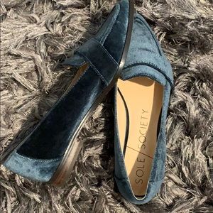 Blue suede loafers